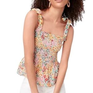 J.Crew Smocked Floral Peplum Camisole Tie-Shoulder Cotton Top Large
